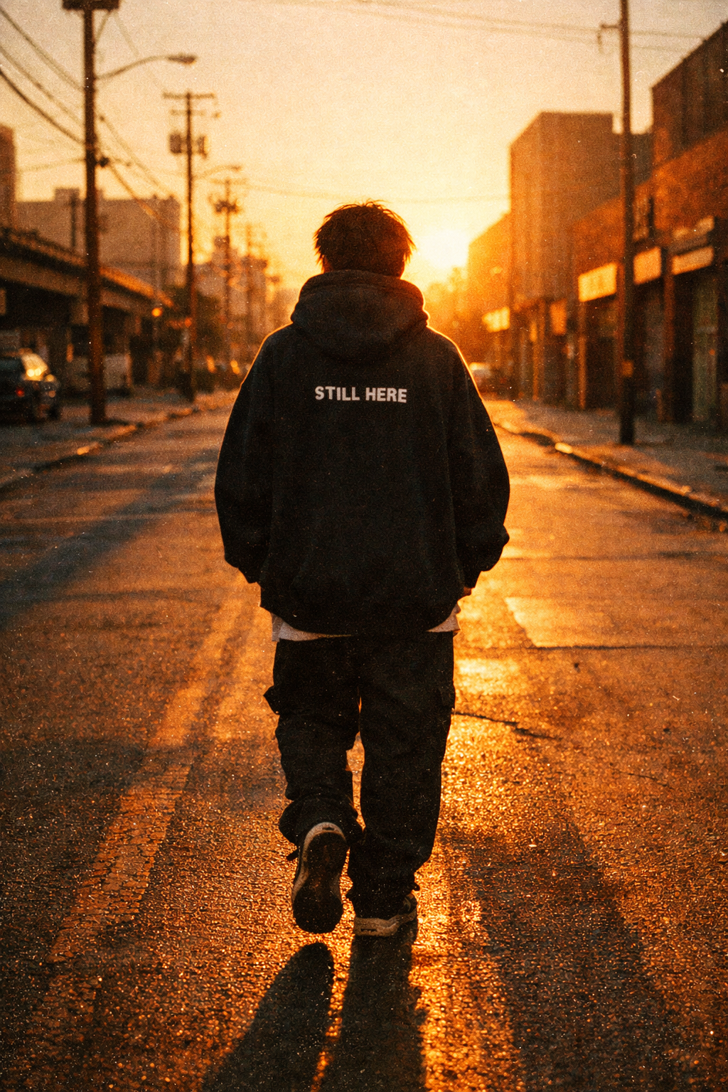 Still Here hoodie editorial