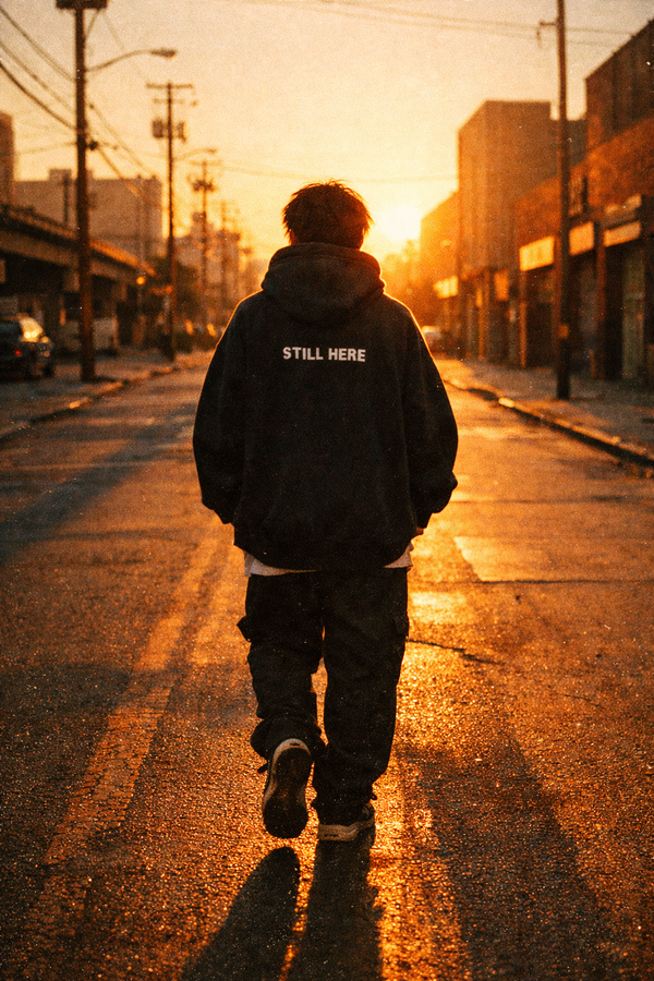 Still Here hoodie editorial